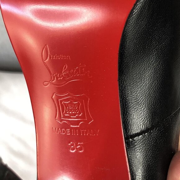 Christian Louboutin Shoes Womens Size 35 Black Peep Toe Pumps Red Sole Italy - Picture 6 of 16